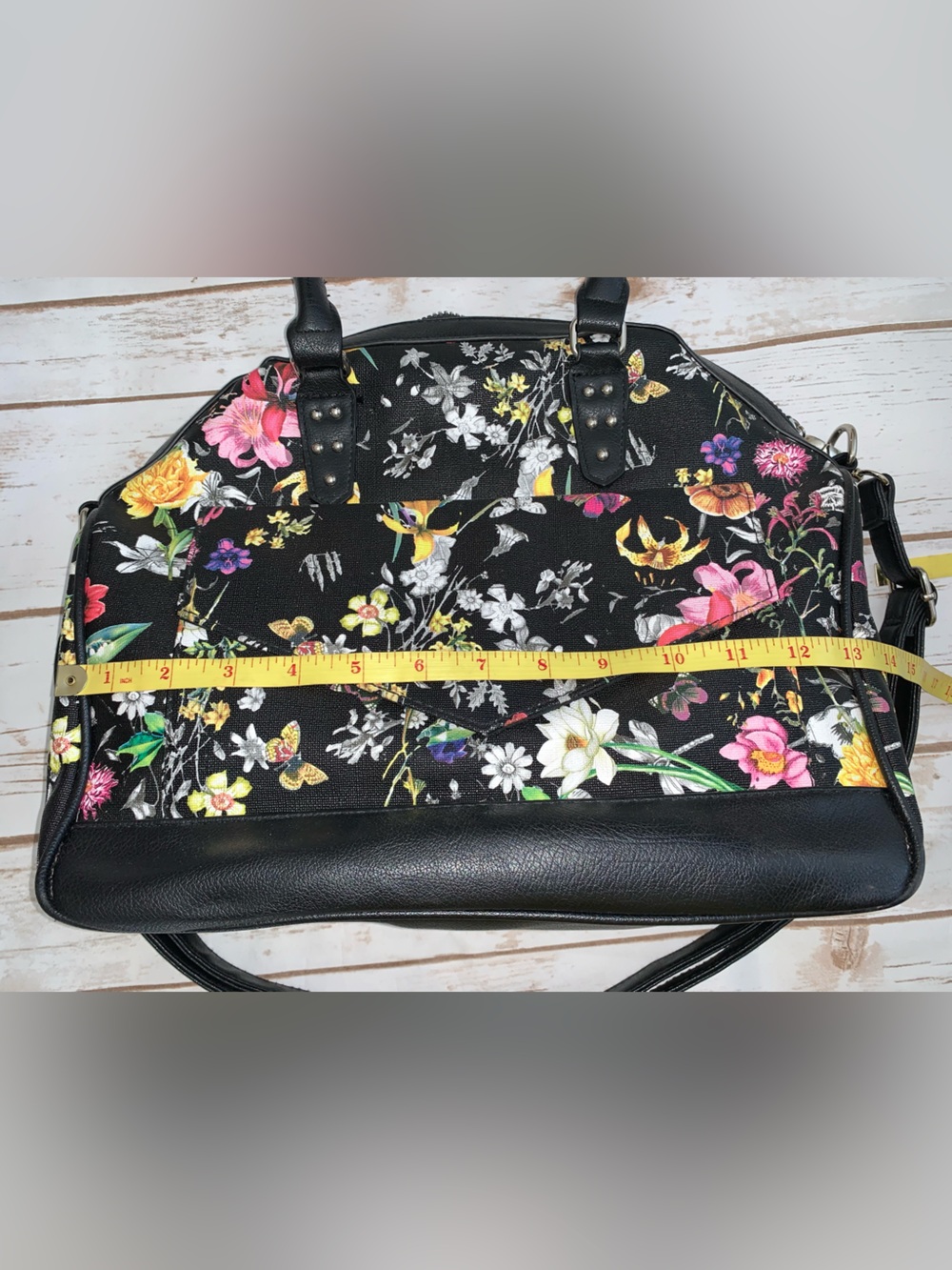 Torrid  Black Floral Shoulder Tote with Removable Strap - Picture 13 of 15